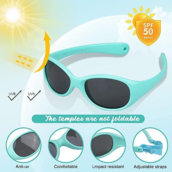 10. Hafif formdaki güneş gözlüğü, güneş ışığının bebeğinizin gözleri üzerindeki tahriş edici etkilerini azaltır ve çocuğunuzun daha net ve güvenli bir şekilde görmesini sağlar.