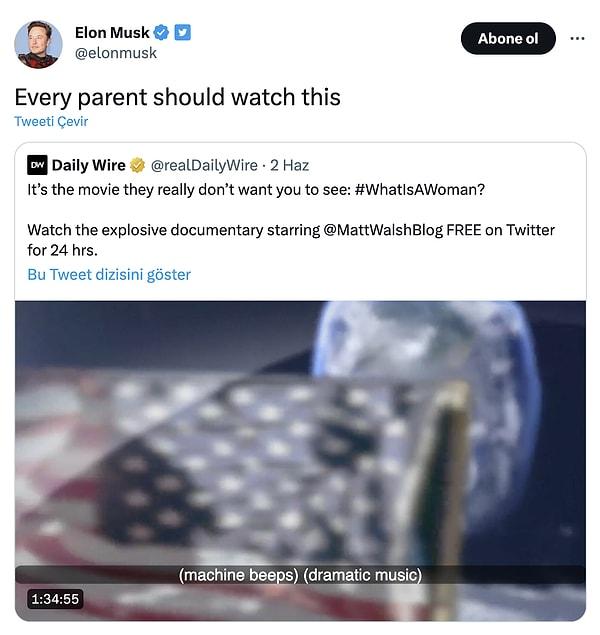 Twitter'ın CEO'su Elon Musk ise "Her ebeveyn bunu izlemeli" başlığıyla belgeseli retweetledi.👇