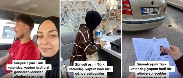 Suriyelilerin gönderilmesi konusuna gönderme yapan bir vatandaş da paylaştığı video ile, 'Suriyeli eşimi Türk vatandaşı yaptım hadi bizi gönderebilecekler göndersin' dedi.