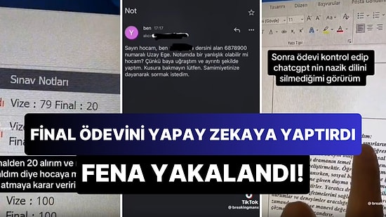 Final Ödevini ChatGPT'ye Yaptırıp 20 Alınca 'Yanlışlık Olabilir mi?' Diyerek Hocaya Mail Atan Genç