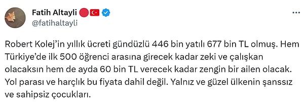 Fatih Altaylı da Twitter'da özel okulların ücretine değinmeden geçemedi.
