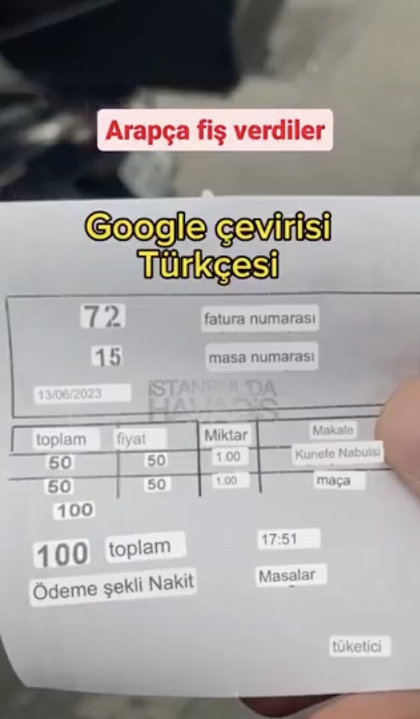 Sosyal medyanın gündemine oturan videonun en sonuna da Arapça fişin Google Translate ile Türkçe çevirisi paylaşıldı.