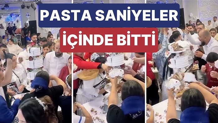 Bir Düğünde Getirilen Pastayı Saniyeler İçinde Elleriyle Parçalayarak Kapışan Misafirler