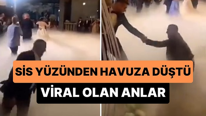 Sisle Kaplanan Düğün Salonu Zemini Yüzünden Havuza Düşen Adamın Viral Olan Anları