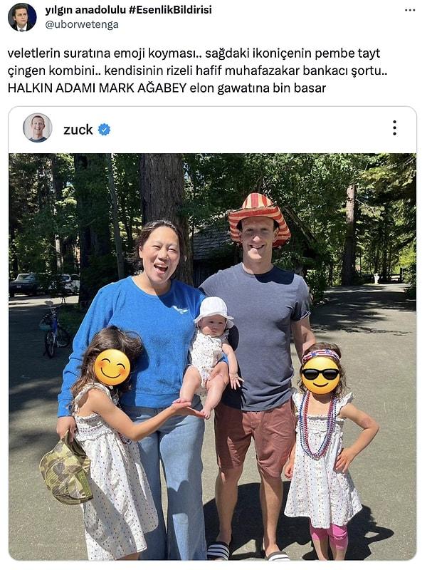 Twitter'da @uborwetenga adlı bir kullanıcının, Mark Zuckerberg'in eşi ve çocuklarıyla çektirdiği fotoğrafa yaptığı yorum sonrasında fotoğraf sosyal medyanın diline düştü. Bakalım kimler Mark abiye neler dedi?