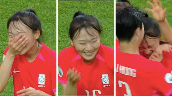 Diğer bir yandan hem gol atmanın hem de kazanmayı garantilemenin verdiği sevinçle utanan Jang Sel-gi'nin dünyalar tatlısı tepkisi sosyal medyada viral oldu.