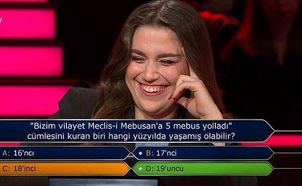 İçine sinen cevabın C şıkkı "18'inci" olduğunu söyleyen 21 yaşındaki İstanbul Bilgi Üniversitesi Psikoloji bölümünde tam burslu öğrencisi Melda Kara, "18'inci" cevabını verdi.