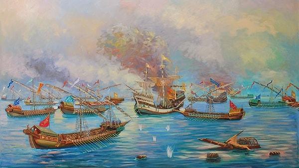 1. Osmanlı İmparatorluğu'nun en büyük deniz zaferi hangi savaşla kazanılmıştır?