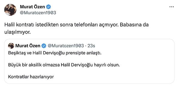 Beşiktaş cephes Halil Dervişoğlu'nun yaptığı karar değişikliğini böyle duyurdu.