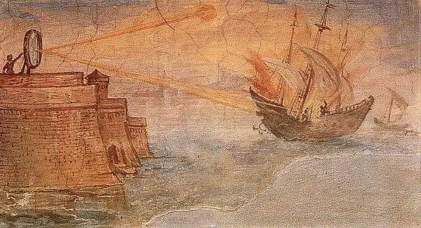 Ayrıca Yunan mühendis Joannis Stakas ve tarihçi Evanghelos Stamatis'in araştırmaları, parabolik aynaların ahşap gemileri ateşe verebileceğini ortaya koydu.