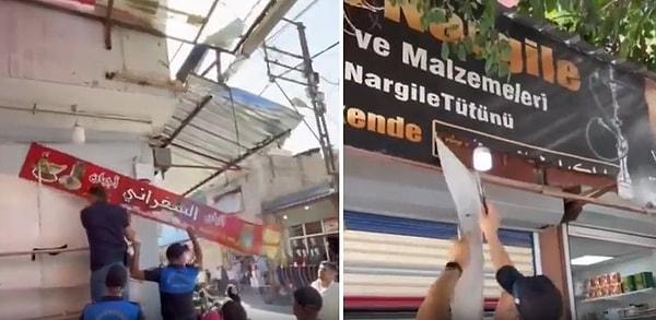 Adana'da belediye ekipleri, yabancı uyruklu kişilerin yoğun yaşadığı mahallelerde yer alan Arapça tabela ve afişleri indirdi.