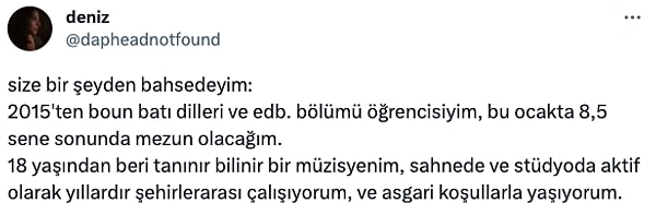 Bu sene Boğaziçi Üniversitesi'nden mezun olduğunu duyuran Deniz Tekin ise, bu paylaşıma sessiz kalmadı.