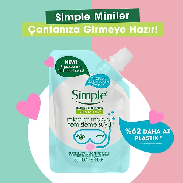 5. Simple Kind To Skin Mini Micellar Makyaj Temizleme Suyu