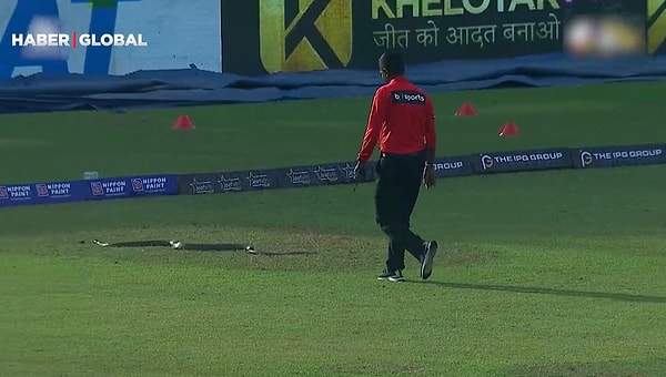 Bir ara hakem yılanı kovaladı ancak çok yaklaşamayınca, yılanın kendi kendine sahayı terk etmesi beklendi. Uzun bir süre sahada dolanan yılan daha sonra sahayı terk ederken karşılaşma da uzun bir süre durdu.