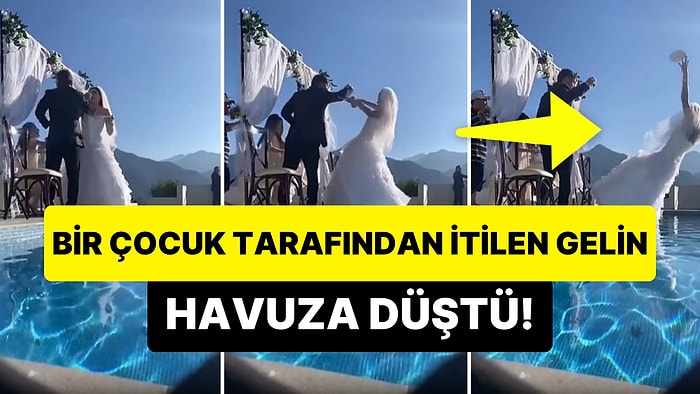 Damat ile Birbirlerine Pasta Yedirdikleri Sırada Bir Çocuk Tarafından İtilen Gelin Havuza Düştü