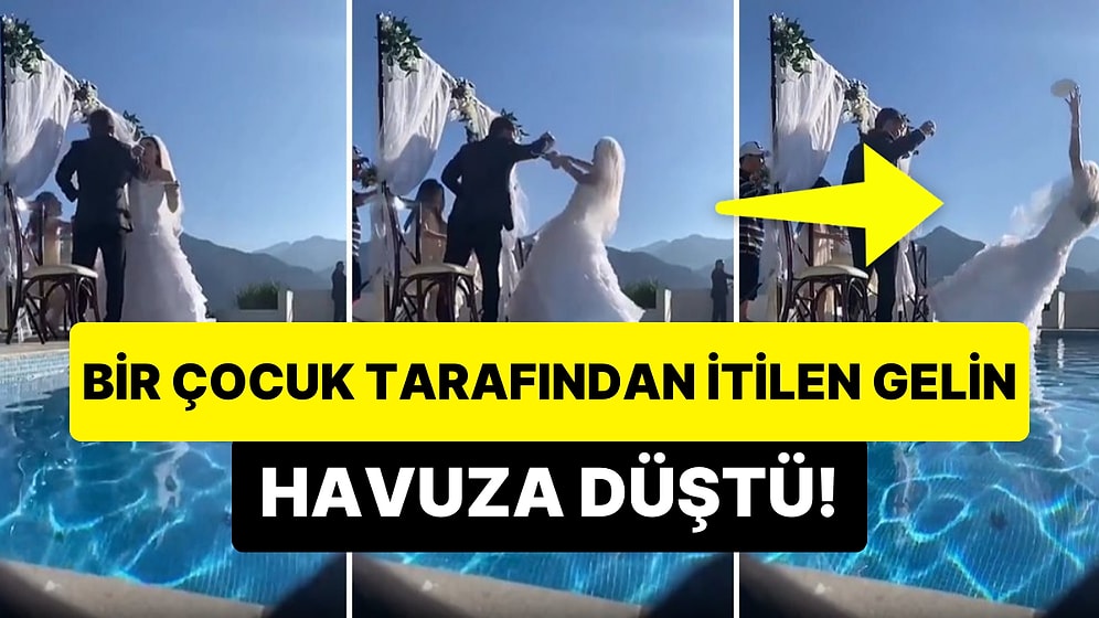 Damat ile Birbirlerine Pasta Yedirdikleri Sırada Bir Çocuk Tarafından İtilen Gelin Havuza Düştü