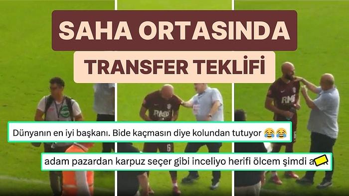 Adana Demirspor Başkanı Sancak'ın Rakip Futbolcuyu Sahada Transfer Etmek İstediği Anlar Viral Oldu