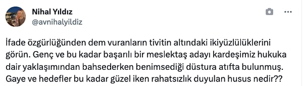 "İfade özgürlüğünden dem vuranların tivitin altındaki ikiyüzlülüklerini görün."