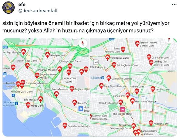 Ayrıca Kadıköy'deki camiler de kullanıcılar tarafından haritalar üzerinen gösterildi.