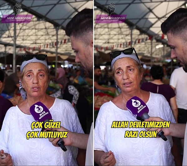 O vatandaşlardan birisine 'Fiyatlar nasıl?' diye soran muhabir, 'Çok güzel, çok mutluyuz, Allah devletimizden razı olsun' yanıtını aldı.