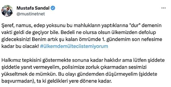 İşte Mustafa Sandal'ın "Ülkemde mülteci istemiyorum" hashtag'i ile yaptığı paylaşım...👇