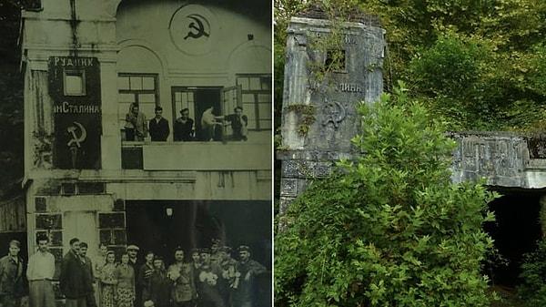 10. Savaşta yıkılmadan önce ve sonra hayalet bir kasabadaki eski bir Sovyet kömür madeni