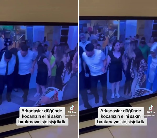 O kadının kocasının elini tutturmamasına ise yanındaki diğer kadınlar kahkaha atarak cevap verdi.