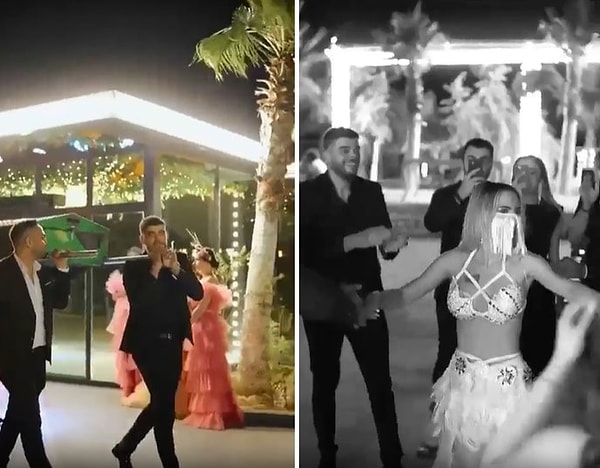 Sosyal medyada paylaşılan bir videoda, damadın arkadaşları mizansen için düğün salonuna tabut taşıyarak girdiler.