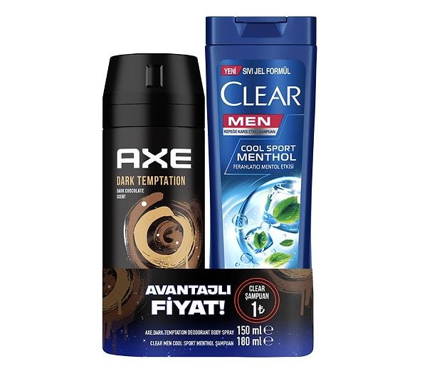 Axe Dark Temptation Erkek Deodorant Sprey 150 ml + Clear Men Şampuan Cool Sport