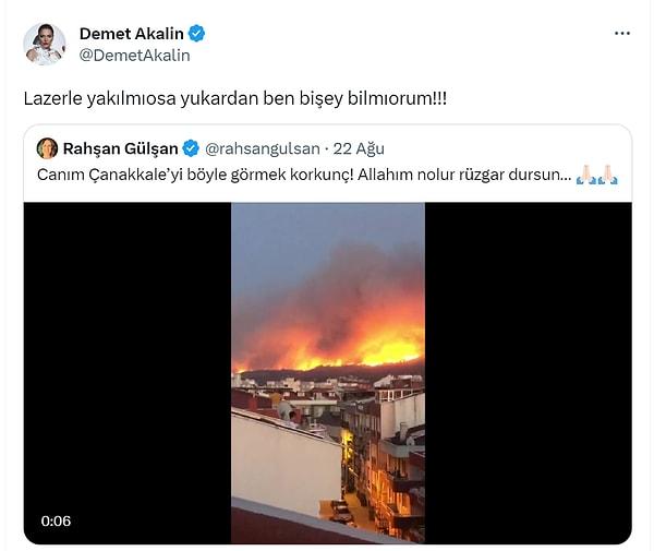 Bunlardan en öne çıkanı ise şarkıcı Demet Akalın'ın öne sürdüğü Çanakkale'nin lazerle yakıldığı teorisiydi.