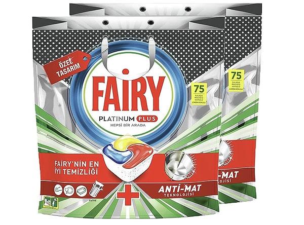 7. Fairy Platinum Plus Hepsi Bir Arada Limon Kokulu Bulaşık Makinesi Deterjanı Kapsülü (2 x 75 Kapsül)