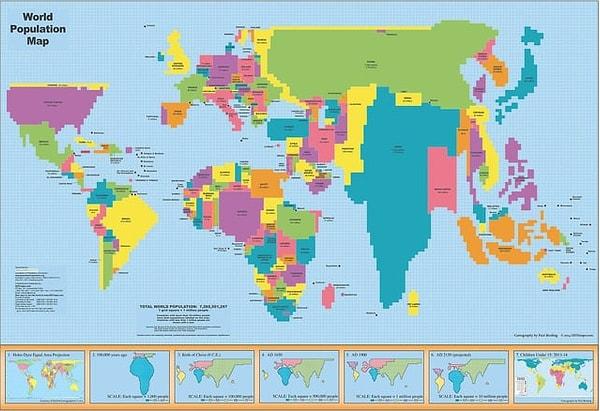 10. Dünya haritasının nüfus yoğunluğuna göre çizilmiş hali.