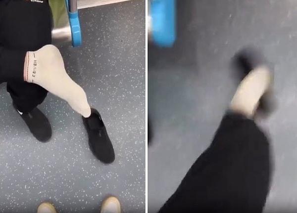 Ayakkabısını çıkaran kişiye ders vermek isteyen bir adam ise, o kişinin ayakkabısını tekmeleyerek metronun dışarısına çıkardı.