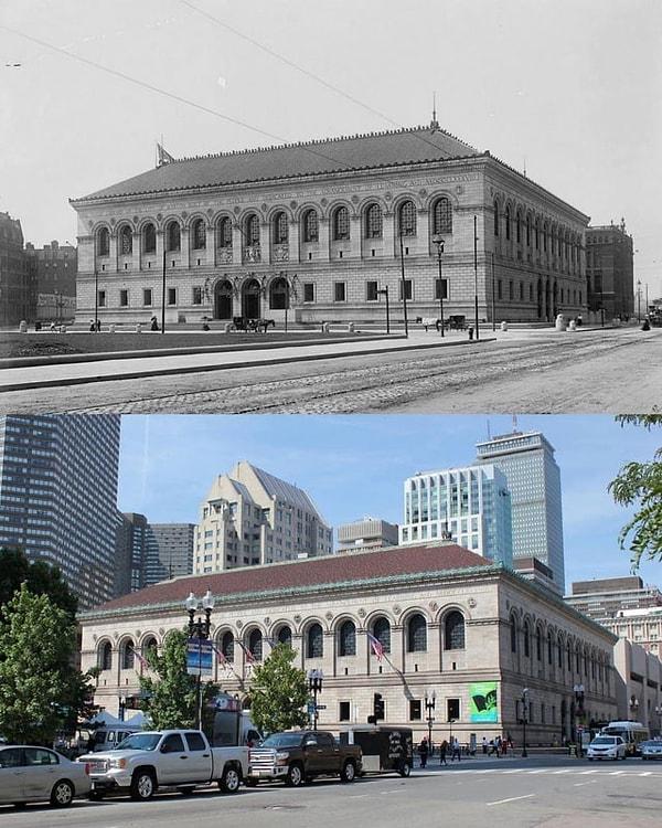 11. Copley Meydanı'ndaki Boston Halk Kütüphanesi, 1899 ve 2015.
