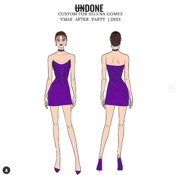 Selena Gomez'in giydiği mor elbisenin 'tasarımı' ise 'Undone by Kate' markasına ait(miş).