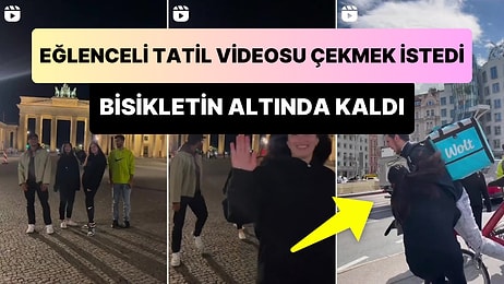 Ekrana Vurarak Seyahat Videosu Çekmek İsteyen Kadının Bisikletli Kuryenin Altında Kaldığı Talihsiz Anlar