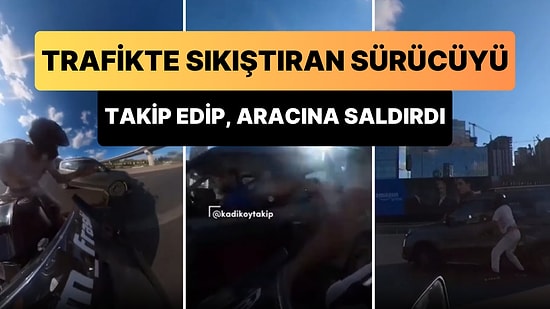 Kendisini Sıkıştırıp Tokat Atan Sürücünün Peşini Bırakmayıp Aracını Yumruklayan Motosiklet Sürücüsü