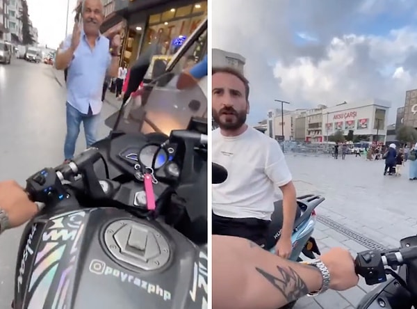 Yoldaki diğer insanlarla uğraşarak eğlenen bir motorcunun görüntüleri sosyal medyada viral oldu.