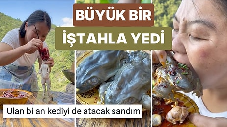 Yakaladığı Kurbağalarla Yaptığı Korkunç Yemeği Büyük Bir iştahla Yiyen Kadın