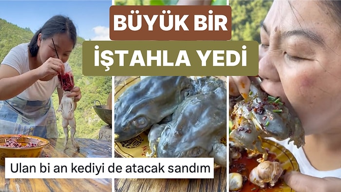 Yakaladığı Kurbağalarla Yaptığı Korkunç Yemeği Büyük Bir iştahla Yiyen Kadın