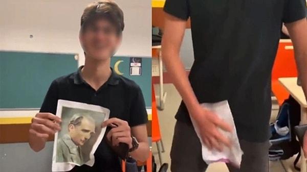 Marmara İmam Hatip Lisesi öğrencisi olduğu belirlenen 17 yaşındaki A.E.S'nin Atatürk fotoğrafı ile yaptığı müstehcen hareketler sosyal medyada büyük tepki çekmişti.
