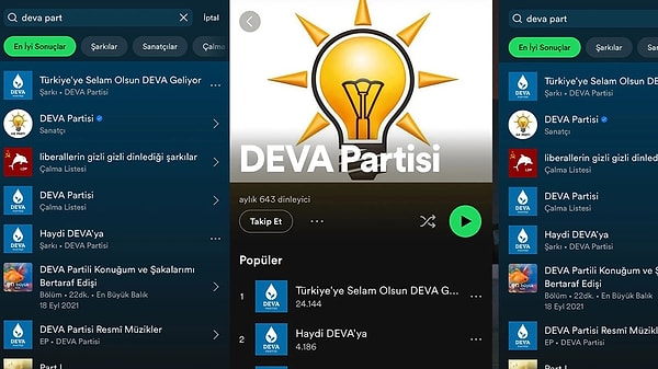 DEVA Partisi yetkilileri bu durumun düzeltilmesi için harekete geçti. Spotify yetkilileriyle iletişime geçen yetkililer mevcut durumun düzeltilmesi için başvuruda bulundu.