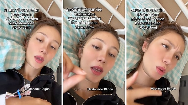 @eslemce16 adlı TikTok kullanıcısı, hastanedeki onuncu gününde bir video çekerek başına gelenleri anlattı.