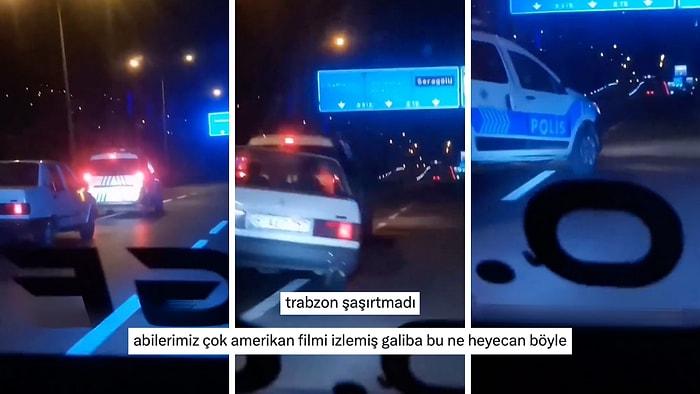Trabzon'da İlginç Olay: Seyir Halindeki Polis Arabasına Arkadan Çarptılar!