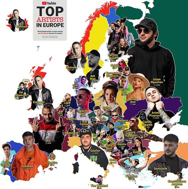 9. Avrupa ülkelerinde YouTube'da en çok izlenen sanatçılar. (son 12 ayda)