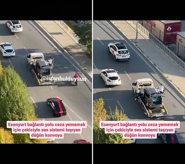 Çekici üzerine yüklenen ses sistemli araç trafikte ilerlerken, o anlar ise bir vatandaş tarafından anbean kaydedildi.