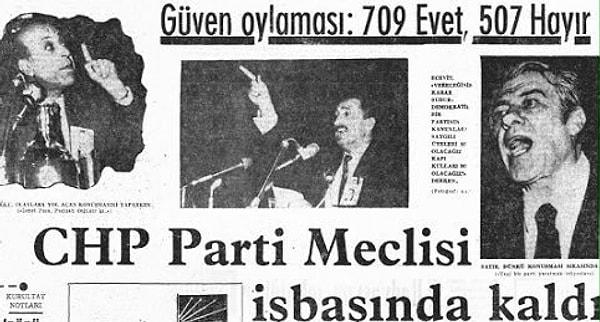 İlk kez CHP içinde bir oylamadan yenik ayrılan İsmet Paşa için yolun sonu gözükmüştü. Delegenin kendisine karşı Ecevit'i tercih etmesi sonucu genel başkanlık yarışından çekildiğini duyurdu.