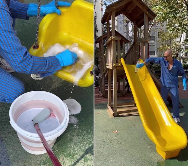 "Arkadaşım çocuğunu getirdiği parkın çok kirli olduğunu söyleyince kovamı fırçamı alıp hemen parkı temizledim" diyen Cem Özkök yaptığı paylaşım ile yine viral oldu.