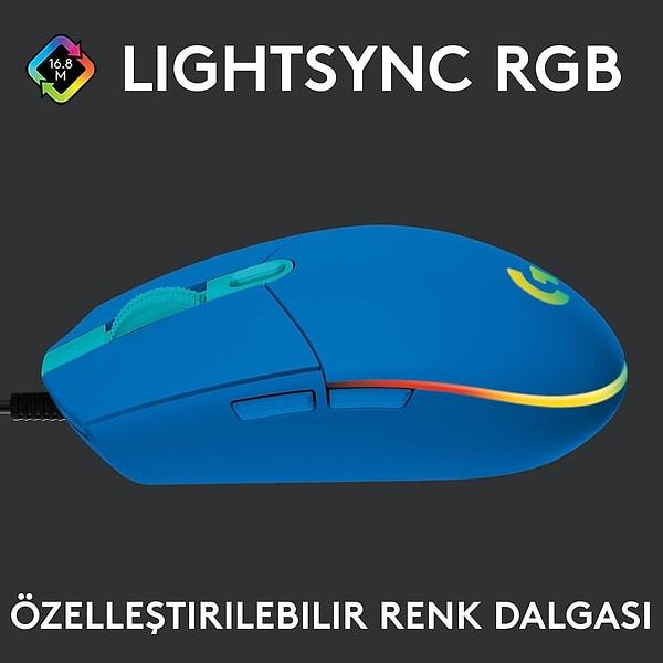 Logitech G G102 Kablolu Oyuncu Mouse, LIGHTSYNC RGB Aydınlatma, 8.000 DPI, 6 Programlanabilir Tuş