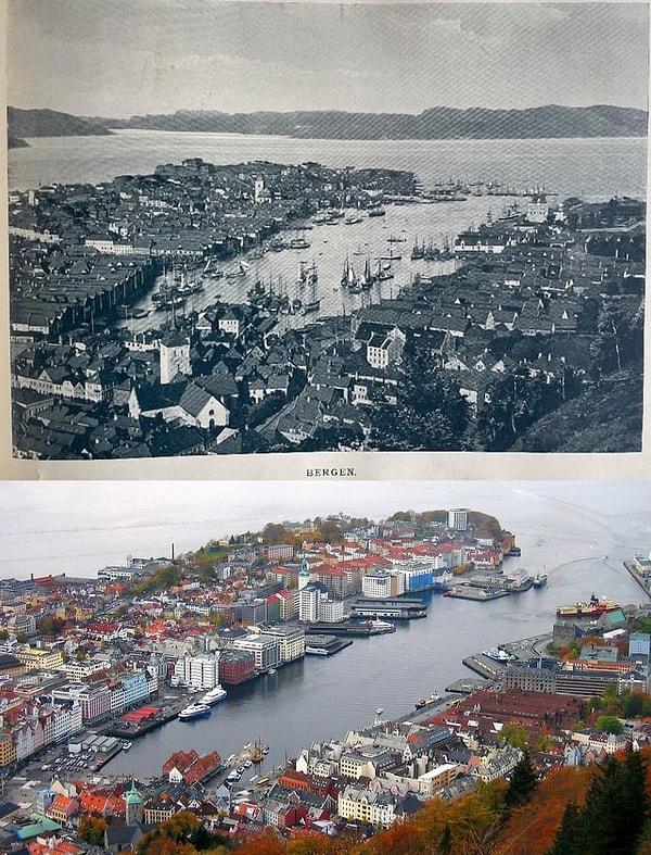 12. Vagen körfezi, Bergen, Norveç. (1800'ler ve 2020'ler)